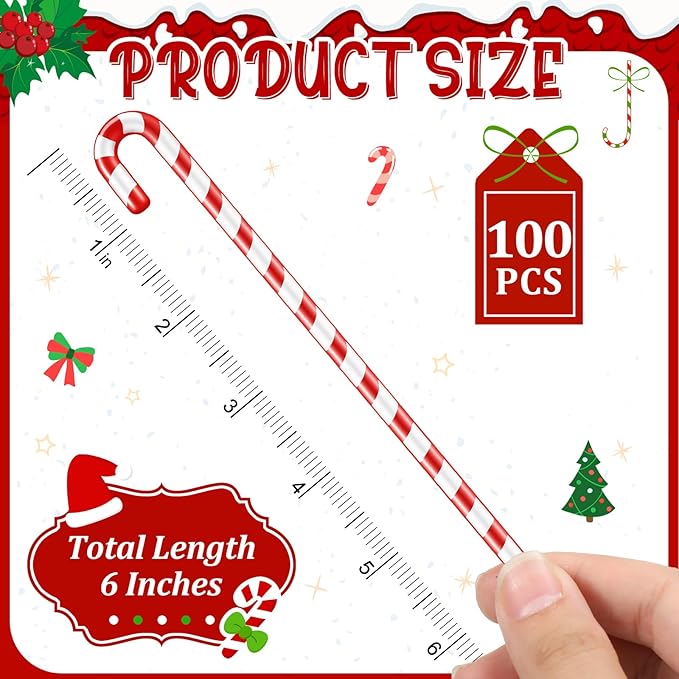 Chengu 100 Pcs Christmas Drink Stirrers Xmas Stir Sticks Bulk Holiday Coffee Stirrers Plastic Swizzle Stick Hot Cocoa Bar Supplies Chocolate Decoration Reusable Cocktail Mixer(Candy Cane)