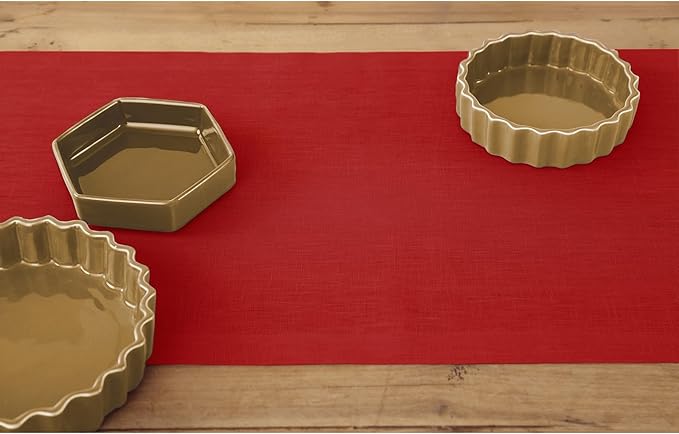 Solino Home Linen Red Table Runner 60 Inches - 100% Pure Linen Small Table Runner 14 x 60 Inch Ideal for Dresser and Coffee Tables - Summer - Fete