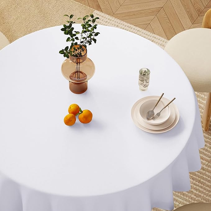 sancua White Round Tablecloths 90 Inch, 6 Pack - Circle Fabric Cloth Table Cloths for Wedding Party Banquet Birthday, Washable Polyester Table Cover (Fit 30-72 Inch Tables)