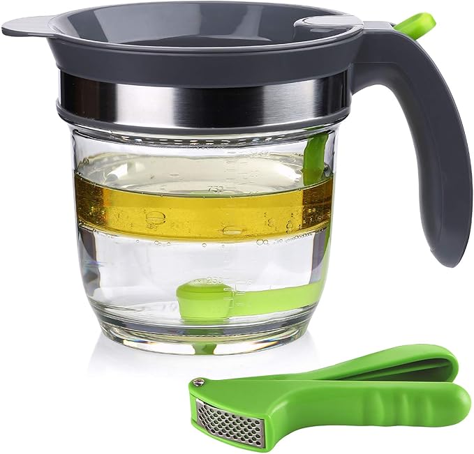 4 Cups Plastic Fat Separator with Bottom Release, Gravy Grease Separator, Soup Oil Separator Measuring Cup