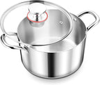 Herogo 6 Quart Stock Pot, 18/10 Stainless Steel Pasta Stockpot with Lid, 6 QT Cooking Pot with Handles, Tri-Ply Stockpot for Induction Gas Electric Stove, Dishwasher Safe