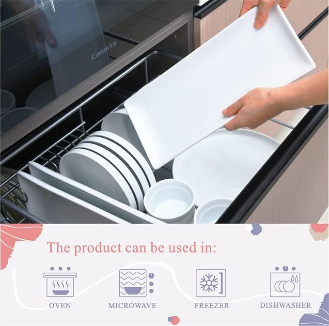 Miicol Porcelain Serving Platters Set of 3, Large Serving Trays 14 Inch, White Rectangle Plates, Ceramic Serving Dishes for Party, Restaurant, Buffet, Steak, Dessert, Salad, Fruit, Microwave Safe