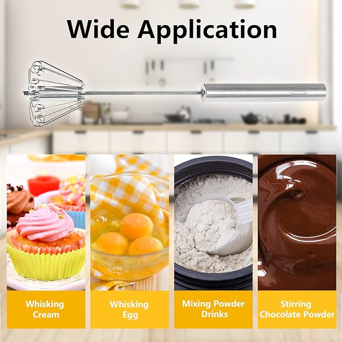 Newness Egg Whisk, [2 Pack] Stainless Steel Blender for Home - Versatile Tool for Egg Beater, Milk Frother, Hand Push Mixer Stirrer - Kitchen Utensil for Blending, Whisking, Beating