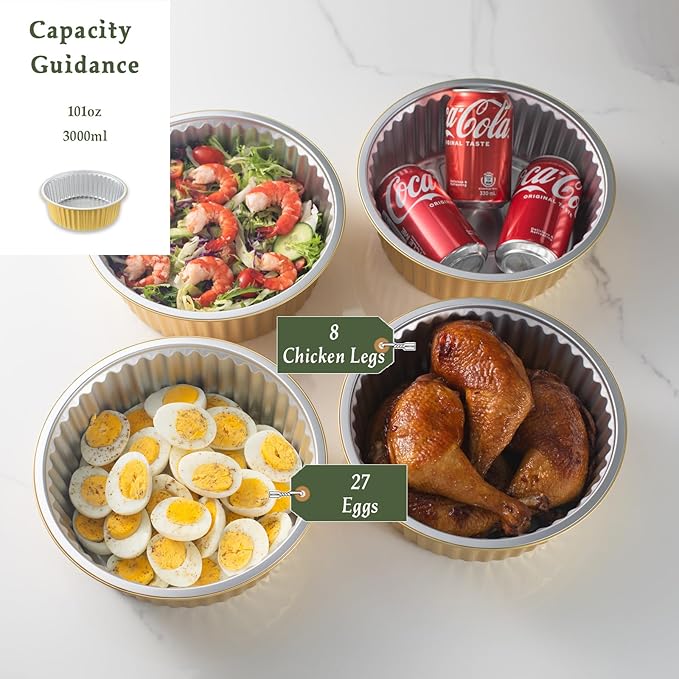 10" Aluminum Foil Pans + Snap-On Lids (20 Packs) | 2X Thicker Heavy Duty 3.3" Deep Disposable Reusable Tins