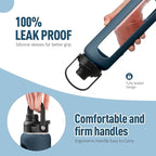 Kodrine Water Bottle with Straw, 24 oz Glass water Bottle with 2 Lids Bamboo Straw Lid and Spout Lid with Handle, 32 oz Clear Water Bottle Glass for Sports Travel, Waterbottle with Time Marker