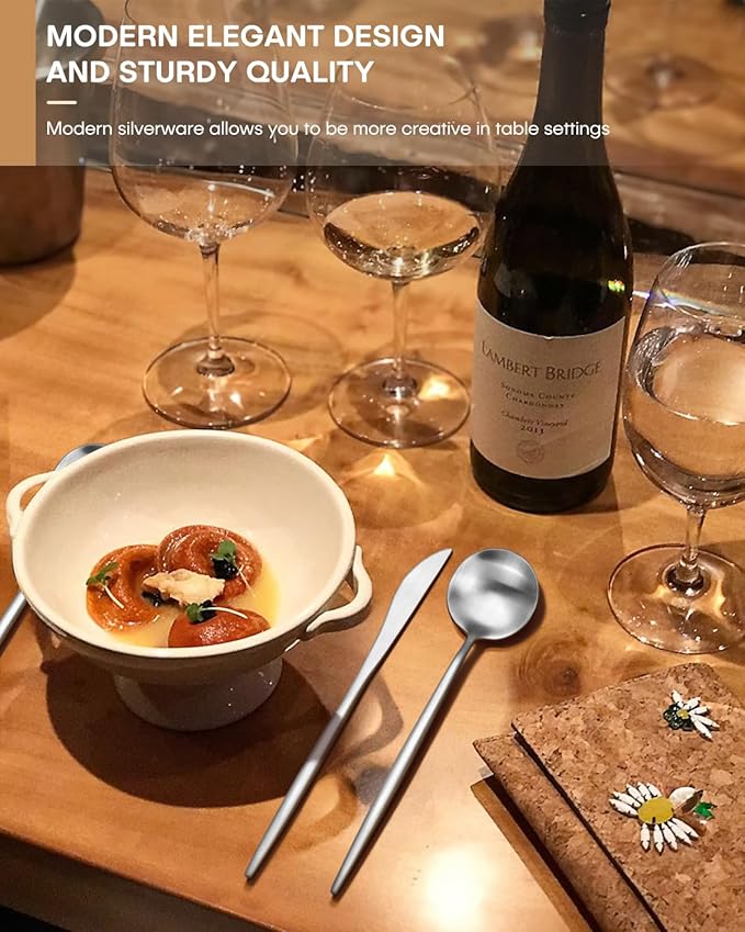 20 Pieces Silverware Set, Ollex Matte Flatware Set for 4, Stainless Steel Utensil set with Knives Forks and Spoons Dishwasher Safe Tableware Cutlery Set for Home Kitchen Restaurant Hotel