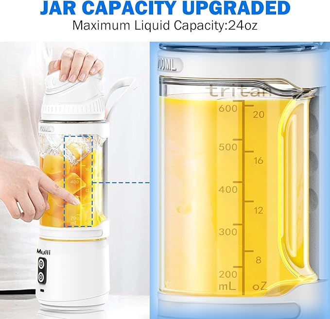 Mulli Portable Blender, 24oz Travel Blender for Shakes and Smoothies, USB Rechargeable Mixer with a Lid for Travel Gym