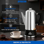 Electric Coffee Percolator Stainless Steel Coffee Maker with Clear Brew Progress Tough Glass Knob and On/OFF Switch Classic Coffee Pot with Keep Warm & Cordless Serve No Aluminum (12 Cup)