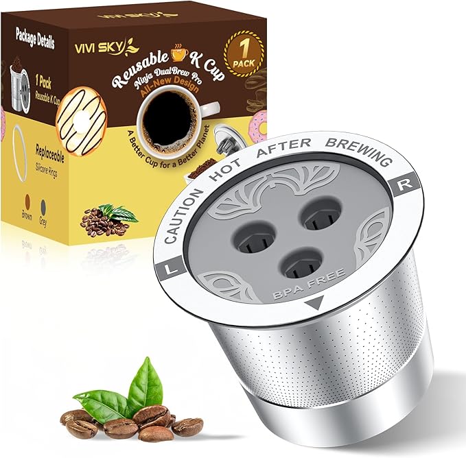 Ninja Reusable Coffee Pod: VIVI SKY Upgraded Stainless Steel Permanent Refillable Ninja K Cups - 3 Holes Coffee Filters For Ninja Coffee Maker CFP201 CFP300 CFP301 CFP305 CFP307 CFP400 (1 Pack)