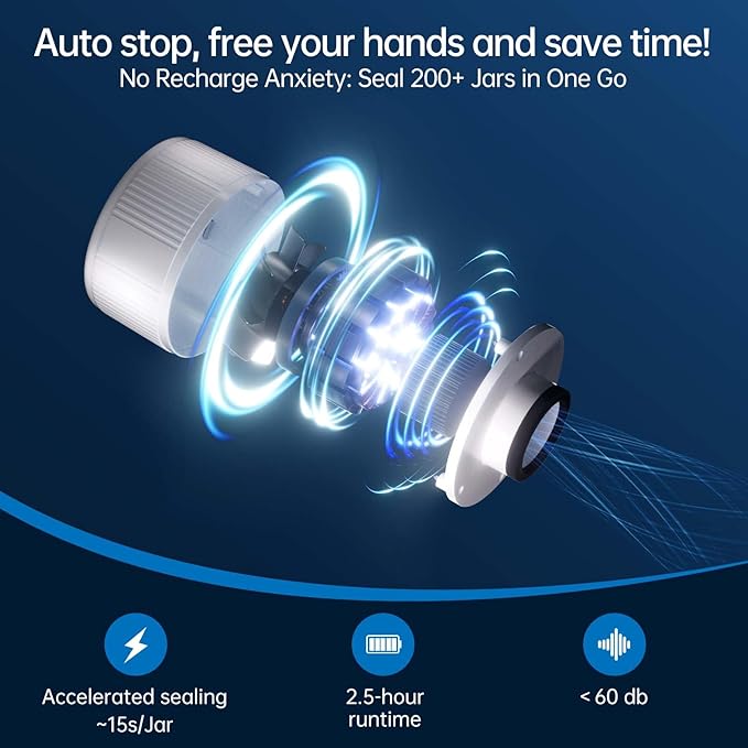 Electric Mason Jar Vacuum Sealer Kit, 3-in-1 Handheld Automatic Vacuum Sealer for Mason Jars, Food Savers & Containers | Ideal for Canning Jams, Pickles, Dry Foods, Grains | Present for Mom, White