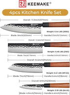 KEEMAKE Kitchen Knife Set 4-pcs - Professioanl Sharp Knife Set with Japanese 440C Stainless Steel Blade with Octagon Rosewood Handle knives Set for Kitchen with G11 Bolster Kitchen Knives