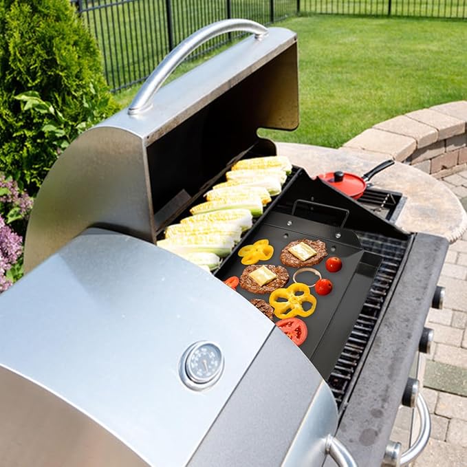18" x 12" Nonstick Griddle for Gas & Charcoal Grill, Heavy-Duty Flat Top Griddle with Grease Tray for Cooking, Parties & Camping
