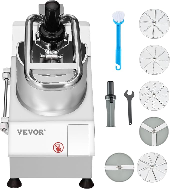 VEVOR Food Processor & Vegetable Chopper, 2 Feeding Holes Food-Grade Stainless Steel Food Processor Chopper with Detachable 6 Blades, 3mm/5mm/7mm/10mm Shredder, 2mm/4mm Slicer, for Vegetables, Fruit