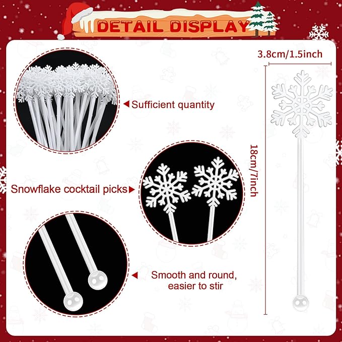 36 Pcs Christmas Drink Stirrers,Snowflake Cocktail Stirrers Plastic Swizzle Sticks Reusable Coffee Stirrer Stir Sticks for Winter Holiday Party Coffee Tea Hot Cocoa Bar Supplies Decoration