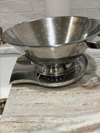 Palksky Colander and Strainer Self Drainer Base Plate Stainless Steel for Kitchen, Metal Countertop Draining Tray for Pasta Rice Noodle Fruit Veggie Food Strainer & Ceramic Colander