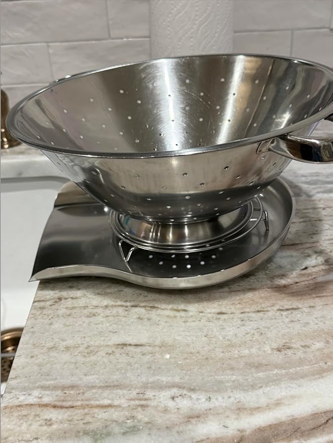 Palksky Colander and Strainer Self Drainer Base Plate Stainless Steel for Kitchen, Metal Countertop Draining Tray for Pasta Rice Noodle Fruit Veggie Food Strainer & Ceramic Colander