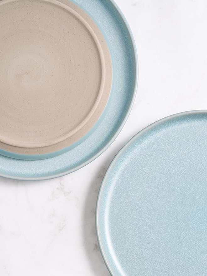 famiware Milkyway Dinner Plates, 10.24 inch Plates for 6, Stoneware Dessert Plates Dish Set for Kitchen, Reactive Glaze Plate Set, Microwave and Dishwasher Safe, Light Blue