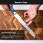 Misen Serrated Bread Knife – High-Carbon Japanese AUS8 Steel – Effortless Slicing of Bread, Pastries, and Fruits – Razor-Sharp Edge and Durable Blade with Ergonomic Handle - 8", Green