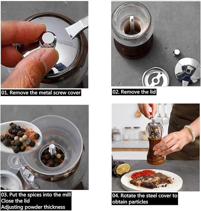 Pepper Mill Classical Roast Black Manual Wood Pepper Grinder Set, Zinc Alloy Handle Shakers Adjustable Coarseness Retro Style Wood Salt & Pepper Mill Sets，Enjoy Fresh Pepper (2pcs-5in)