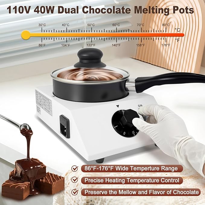 2026 Upgrade Chocolate Melting Machine, 1L Chocolate Melting Pot with Candy Dipping Tools,Electric Chocolate Tempering Machine for Chocolate,Candy,Butter Making Warming Coffee Milk Wine (40W, 110V)