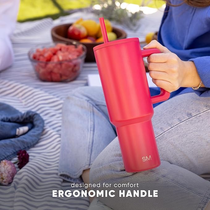 Simple Modern 4th of July 40 oz Trek Tumbler with Handle and Straw Lid | Cup Holder Friendly Insulated Stainless Steel Travel Mug | Stars Navy