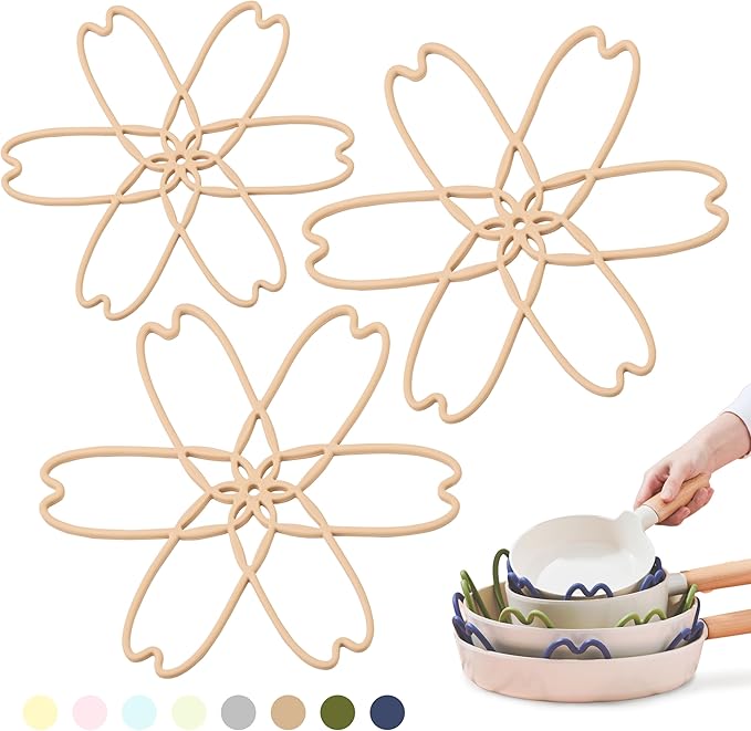 iPROTECT - Stack Expert | Multi-Purpose BPA-Free Silicone Pans & Pots Protector. Set of 3. Trivets for All Cookware Sizes, Protects Coating & Scratches, Dishwasher Safe (Mocha Nude, S&L)
