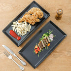KOOV Ceramic Serving Tray, 14 Inches Large Serving Platter, Rectangular Serving Tray, Porcelain Serving Plates, Ceramic Serving Dishes for Dinner, Party, Sushi, Dessert, Food, Set of 4 (Matte Black)