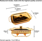 Casserole Dish 6" x 11" Glass Baking Dish with Stainless steel Lid and rack, Golden Rectangle 1.3 Qt Large Baking Pan For Casserole & Lasagna, Microwave Dishwasher Freezer Oven Safe