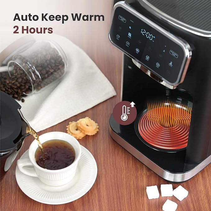 Gevi 12-Cup Programmable Coffee Maker with Touch Screen & Reusable Filter,Smart Drip Coffee Machine with Anti-Drip System, Perfect for Home,Iced Coffee