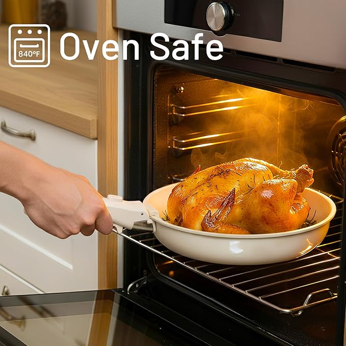 KIKCOIN Ceramic Nonstick Pots and Pans Set - Cookware Set with Detachable Handle - 25 Pack Stackable Cooking Set for RV Kitchen, with Frying Pans, Steamer - Induction/Dishwasher/Oven Safe, PFOA Free