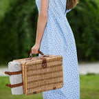 HappyPicnic Picnic Basket Set for 2 - Wicker Picnic Basket with Waterproof Blanket & Insulated Liner, Large Handmade Willow Hamper with Cutlery Kit for Outdoor, Picnic, Camping, Holidays (Flower)