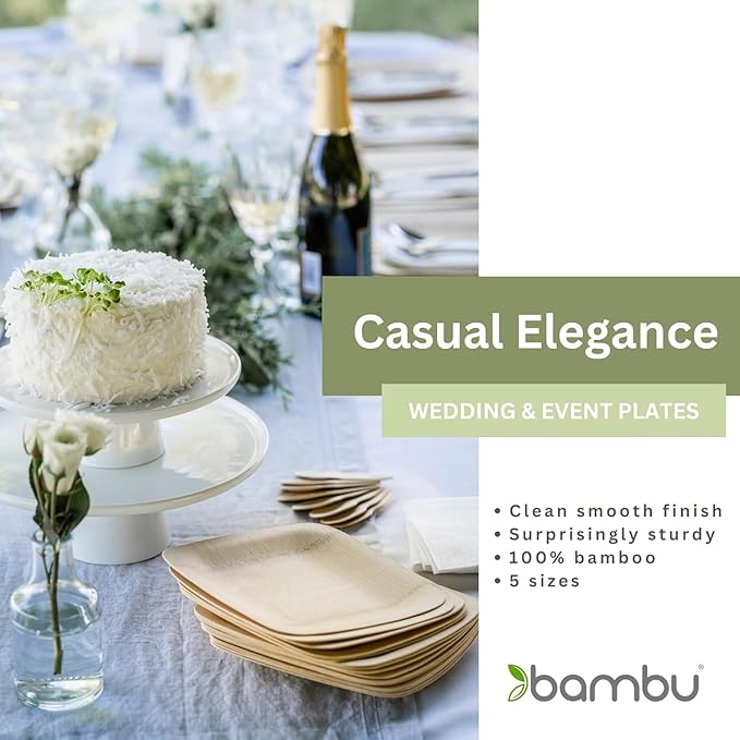 Bambu Pack of 250 - 3.5 Inch Disposable Bamboo Plates Square, Biodegradable Eco Friendly Products, Bamboo Disposable Plates for Events - Bulk Case