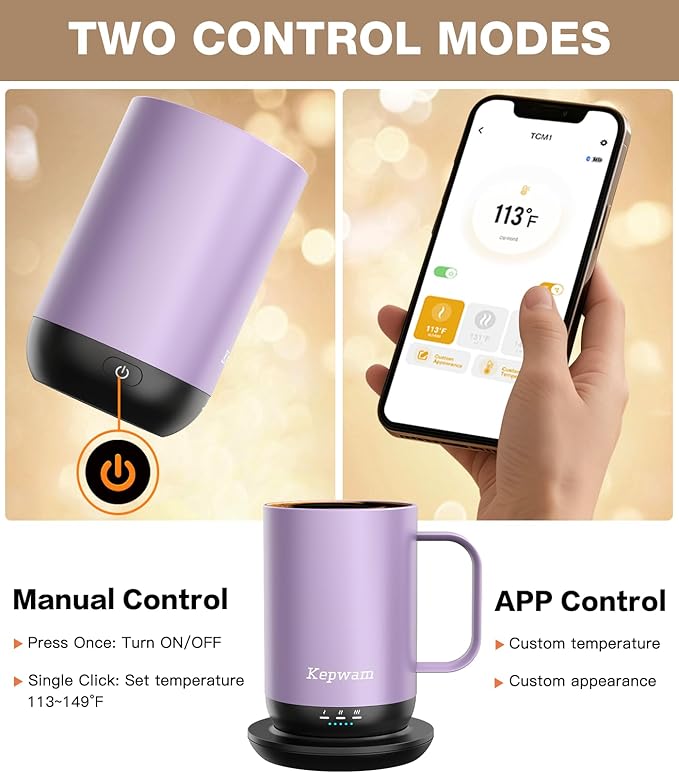 Self-Heating Coffee Mug T1, 16oz Rechargeable Heated Coffee Mug, Smart Coffee Warmer Mug with App-Controlled,Advanced Temperature-Controlled Heating Coffee Gifts for Women Men Coffee Lover