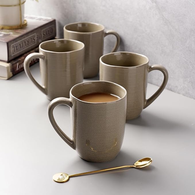 famiware Tempus Coffee Mugs Set of 4, 14 oz Coffee Cup Set, Stoneware Mugs with Handle for Coffee, Tea, Cocoa, Milk, Cappuccino, Microwave Safe - Dark Olive