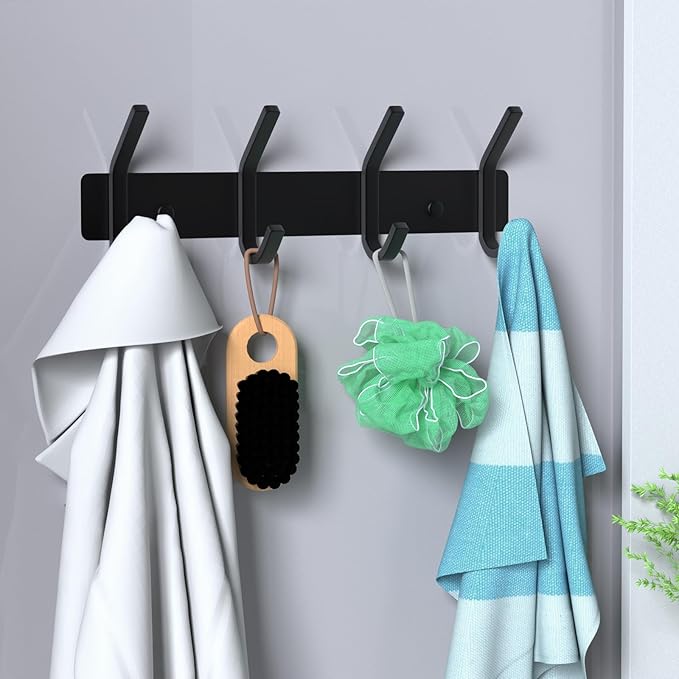 VAEHOLD Wall Hooks, Heavy Duty Aluminum Towel Hooks for Hanging Coat, Hat, Key, Clothes, Closet Hook Wall Mount for Kitchen, Bathroom, Office (“C“ Shape Coat 4 Hooks 2 Pack)
