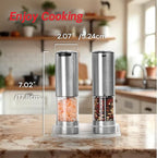Electric Salt and Pepper Grinder Set – Automatic One-Handed Operation, Rechargeable Stainless Steel Mills, LED Light, 5-Level Adjustable Coarseness, Large 95ml Capacity and Clear Base