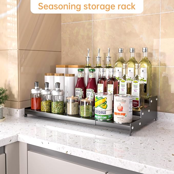Premium Spice Rack Organizer for Countertops - tiered spice rack organizer for cabinet,spice jars, oil bottles and utensils 1 Pack Grey (modern rust-resistant design)
