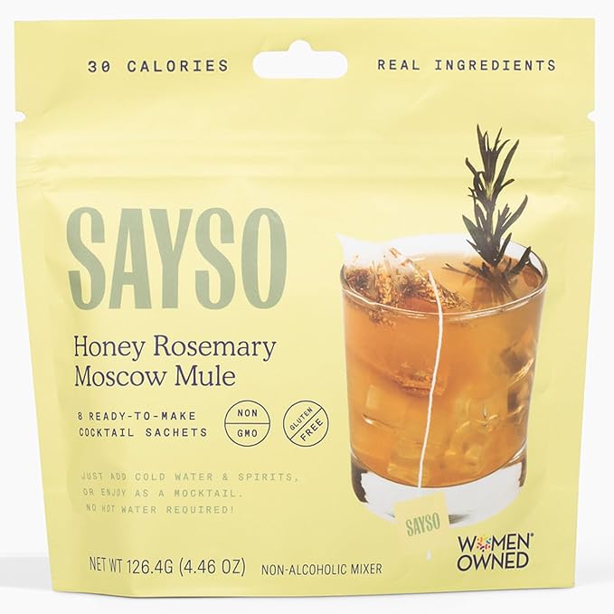 SAYSO Honey Rosemary Moscow Mule | The Original Craft Cocktail Tea Bag Mixer (Steep in Vodka & Cold Water, Enjoy in 1 Min) or Skip the Spirit for Mocktail | Organic, Certified Gluten-free & Non-GMO, 8 Count