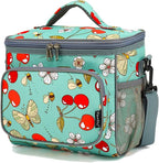 FlowFly Insulated Reusable Lunch Bag Adult Large Lunch Box for Women and Men with Adjustable Shoulder Strap,Front Zipper Pocket and Dual Large Mesh Side Pockets,Cherry