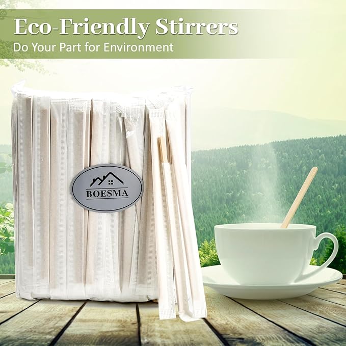 1000Pcs Bamboo Coffee Stirrers Individually Wrapped – Coffee Stir Sticks 5.5 Inch, Stir Sticks For Coffee Bar, Disposable Stir Sticks for Coffee and Cocktail
