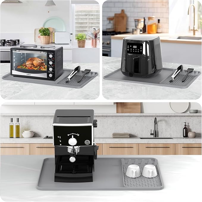 Silicone Heat Resistant Mats for Countertop,24x16 Inch Air Fryer Mat with Kitchen Accessories Holder Pad for Microwave/Oven,Compatible with Ninja/Cosori/Chefman/Toshiba,Kitchen Countertop Protector