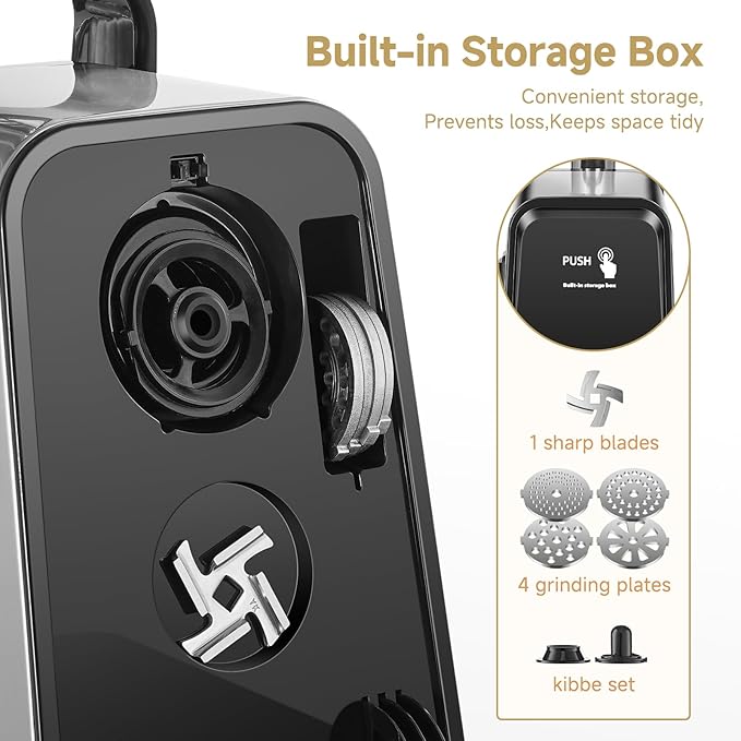 AAOBOSI Meat Grinder Electric, [3000W Max] Meat Grinder Heavy Duty with 2 Stainless Steel Blades & 4 Grinding Plates, Sausage Maker & Kibbe Kit for Home Kitchen Using