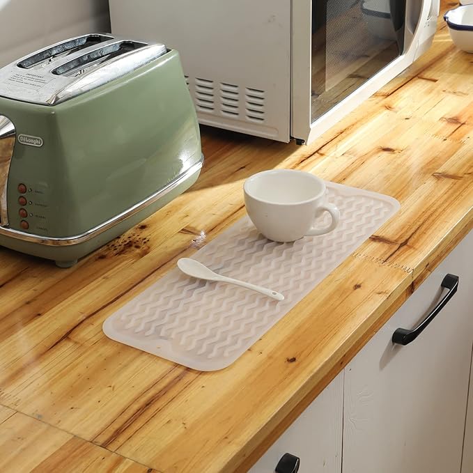 Silicone Dish Drying Mat for Multiple Usage,Easy clean,Eco-friendly,Heat-resistant Silicone Mat for Kitchen Counter,Sink,Bar,Bottle,or Cup Translucent M 17 inches x 6 inches