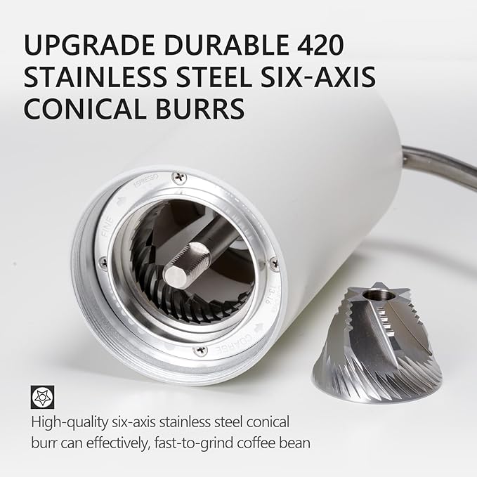 TIMEMORE Manual Coffee Grinder CNC Stainless Steel Burr Coffee Grinder with Capacity 20g Chestnut C3S Internal External Adjustable Setting, Double Bearing Positioning for Travel Camping, Home White