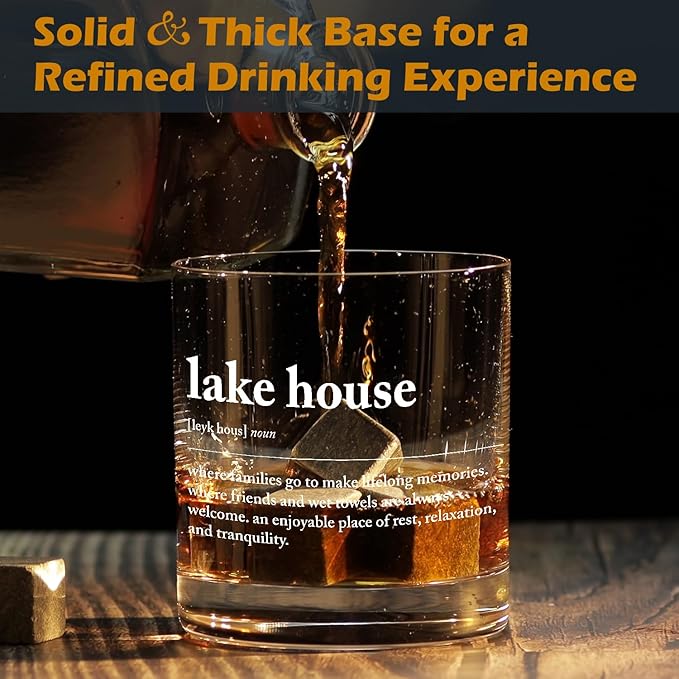 kunlisa Lake House Gifts Decor Whiskey Glasses, Lake Life Gifts for Women Men, 10 oz Drinking Rocks Glasses for Women Men Whisky Cocktail Scotch Bourbon Liquor