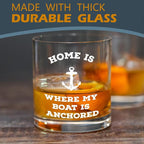 kunlisa Boat Gifts Whiskey Glasses, Nautical Gifts for Boaters, Home Is Where My Boat Is Anchored 10 oz Drinking Rocks Glasses for Men Whisky Cocktail Scotch Bourbon Liquor