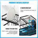 7 code Large Dish Drying Rack for Kitchen Counter, Detachable Large Capacity Dish Drainer Organizer, 2-Tier Dish Racks with Utensil Holder, Black