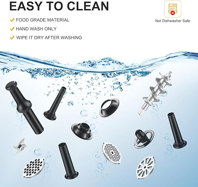 AAOBOSI #10 Meat Grinder Electric [3000W] Heavy Duty Stainless Steel Meat Mincer with 3 Grinding Plates, 3 Sausage Stuffer Tubes & Kubbe Attachments,Easy One-Button Control