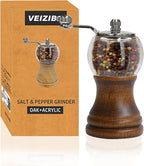Manual Pepper Mill Acrylic Hand Crank Salt & Peppercorn Grinder Rustic Wooden Pepper Shaker with Adjustable Coarseness Ceramic Core, Metal Handle (Walnut color 1pcs-5in)