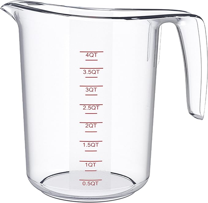 DaYammi Measuring Cups 4-Piece, Unbreakable Food-Grade Plastic Measuring Cup for Dishwasher, 16-Cup Liquid Measuring Cups for Prepping, Baking, Cooking, Readable Markings, 4-Quart/4L, Clear